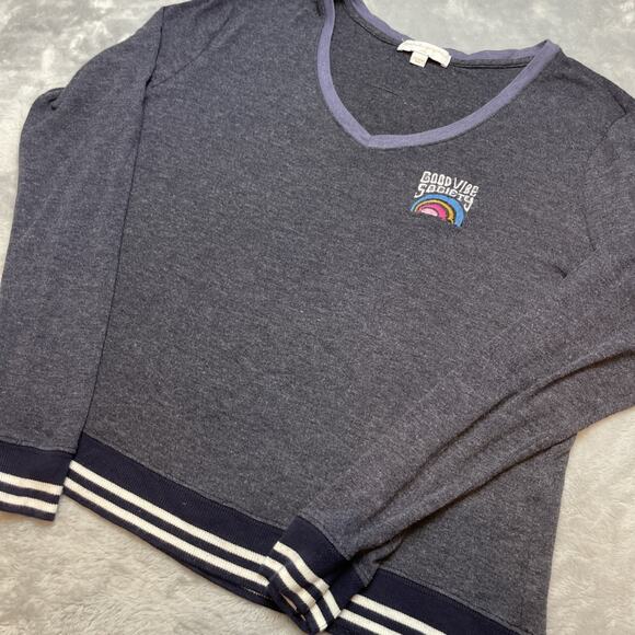 Spiritual Gangster Tops - Spiritual Gangster Sweater Womens L Heather Blue Good Vibes Society‎ V Neck